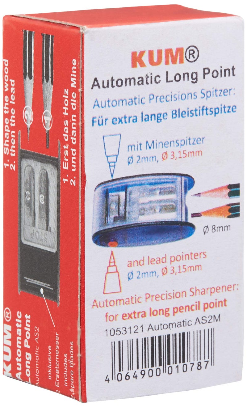 Kum AS2M (1053121), Long Point Sharpener, sharpens in 2 steps; 2 spare blades includes. With lead pointers for 2 mm and 3.2 mm. BLUE only - Image 4